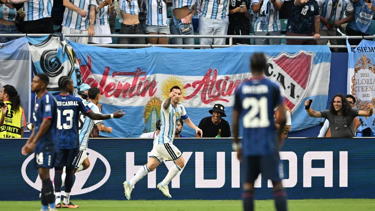 Selebrasi Lionel Messi ketika Argentina melawan Tanjung Verde di Piala Dunia 2026