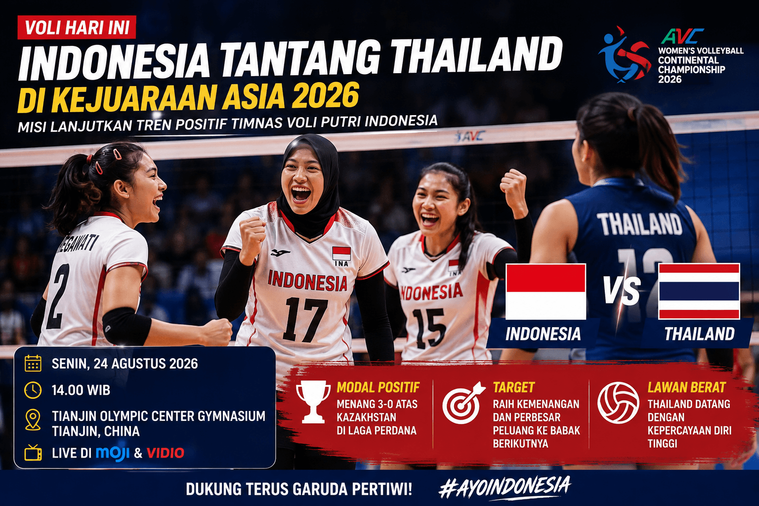 Timnas Voli Putri Indonesia Tantang Thailand Hari Ini, Misi Lanjutkan Tren Positif di Kejuaraan Asia 2026