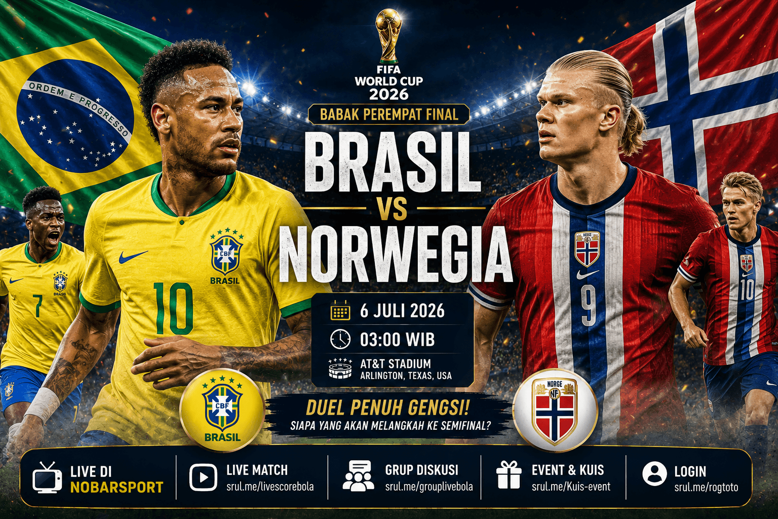 Brasil vs Norwegia: Samba Bertemu Viking, Siapa yang Berhak ke Semifinal Piala Dunia 2026?