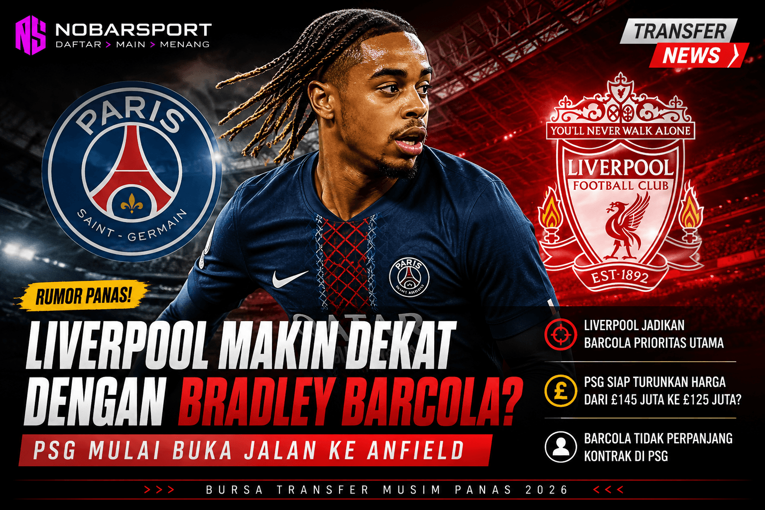 Liverpool Makin Dekat dengan Bradley Barcola? PSG Mulai Buka Jalan ke Anfield