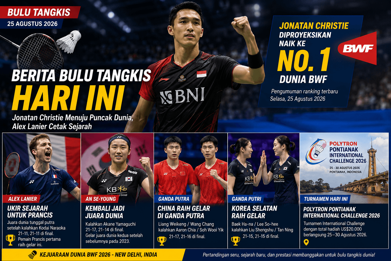 Jonatan Christie Menuju Puncak Dunia, Alex Lanier Cetak Sejarah