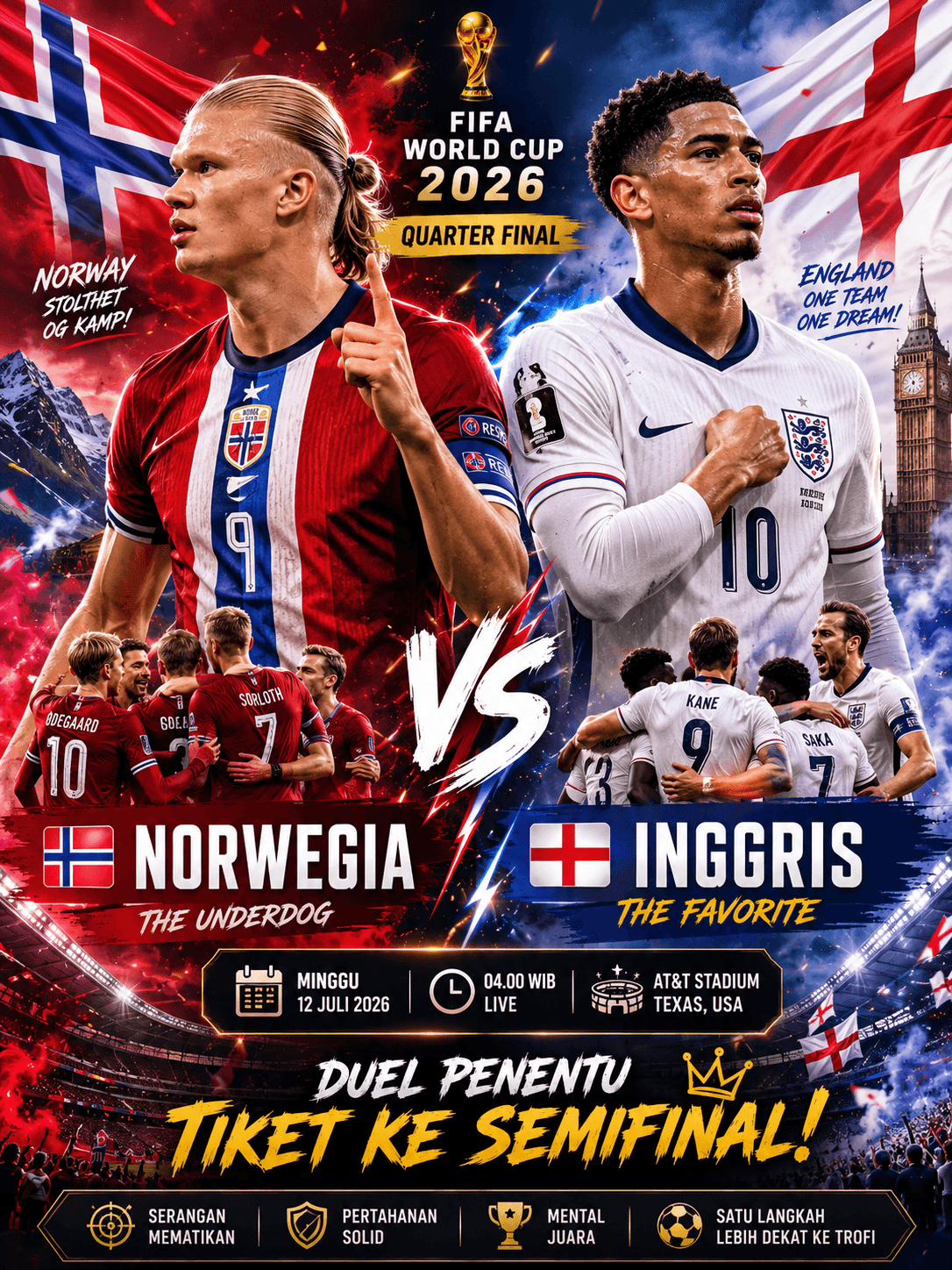 Norwegia vs Inggris: Duel Panas Perempat Final FIFA World Cup 2026, Siapa Melangkah ke Semifinal?