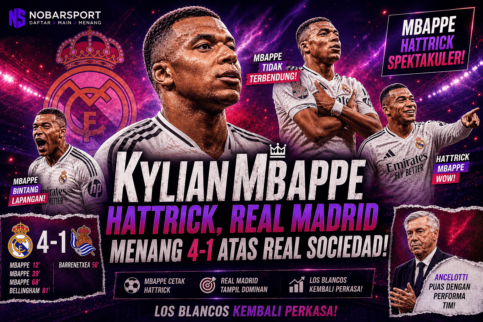Hattrick Mbappe Antar Real Madrid Bungkam Sociedad 4-1