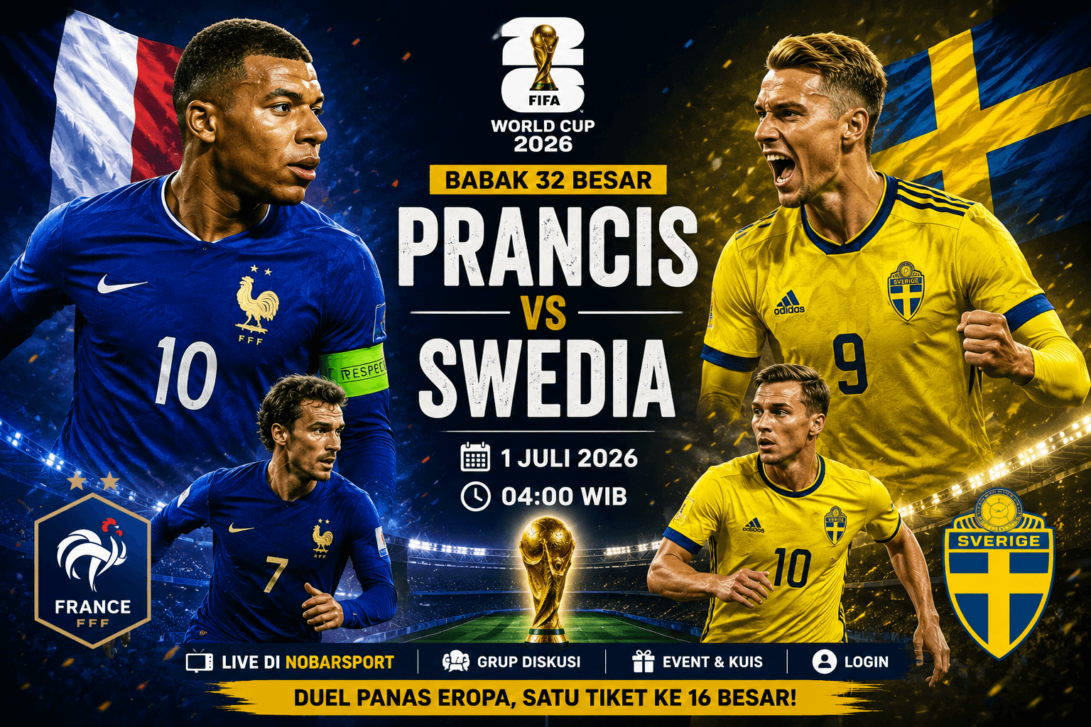 Prancis vs Swedia: Duel Panas Eropa di Babak 32 Besar Piala Dunia 2026