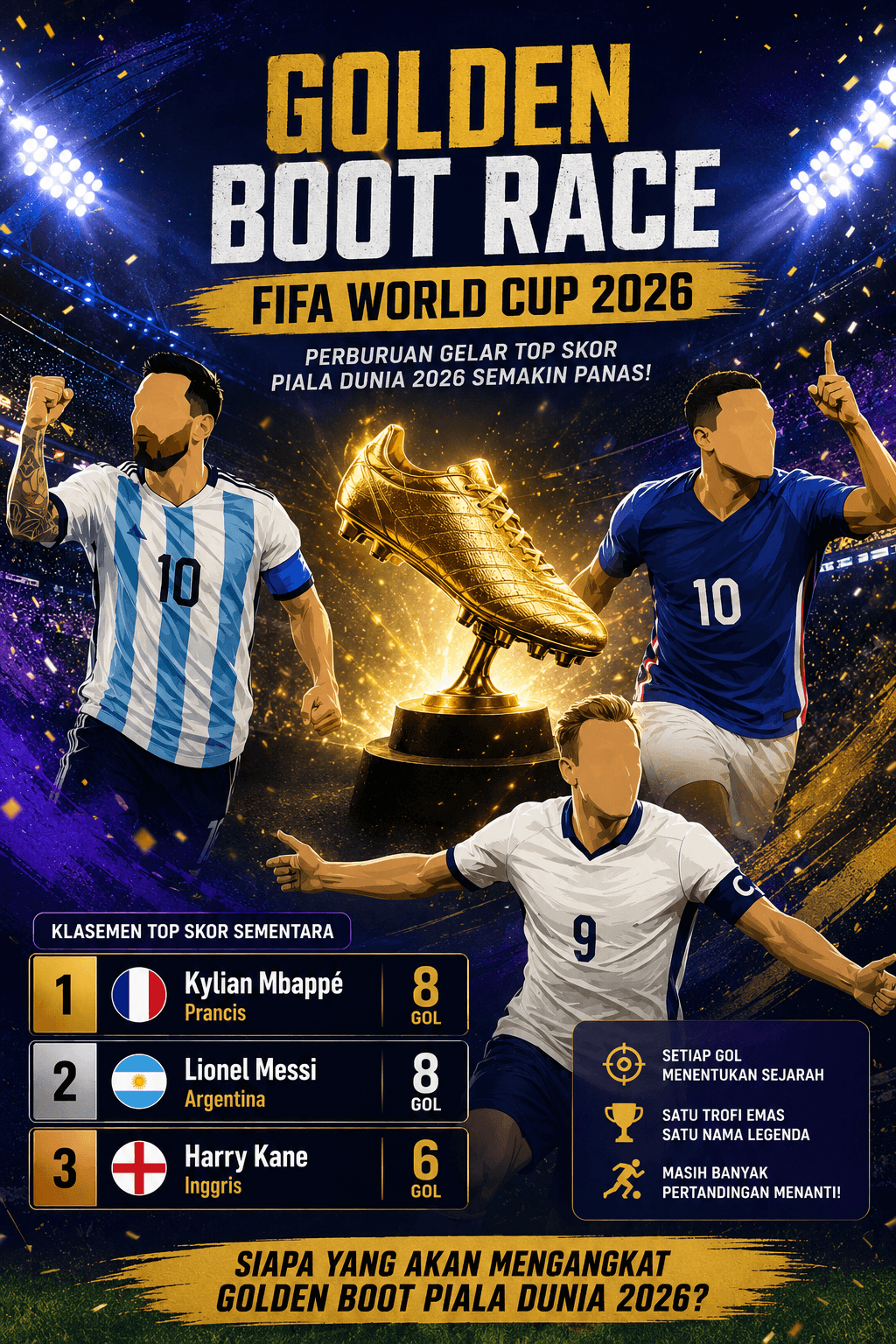 Prediksi Golden Boot Piala Dunia 2026: Mbappé dan Messi Masih Memimpin, Haaland Mengintai