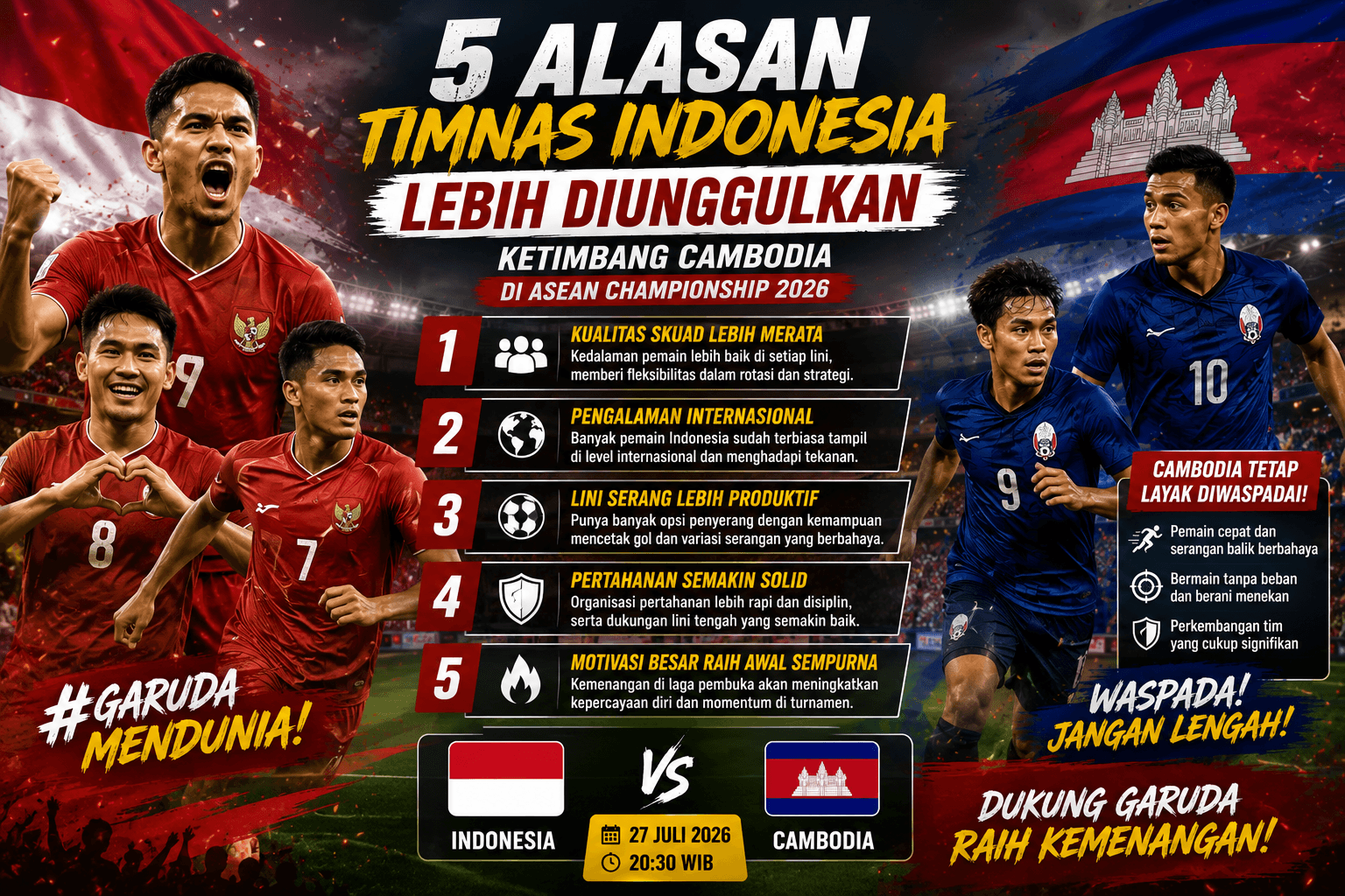 5 Alasan Timnas Indonesia Lebih Diunggulkan Ketimbang Cambodia di ASEAN Championship 2026