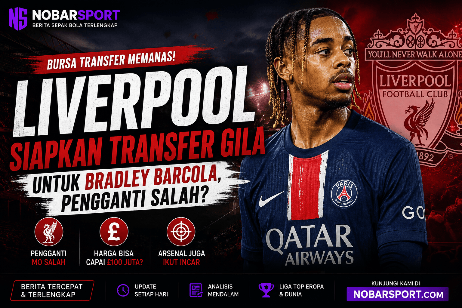 Liverpool Siapkan Transfer Gila untuk Bradley Barcola, Pengganti Salah?