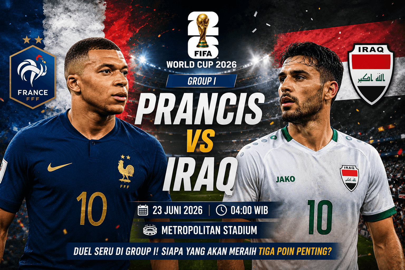 Prancis Bidik Kemenangan Kedua, Iraq Berjuang Jaga Asa Lolos
