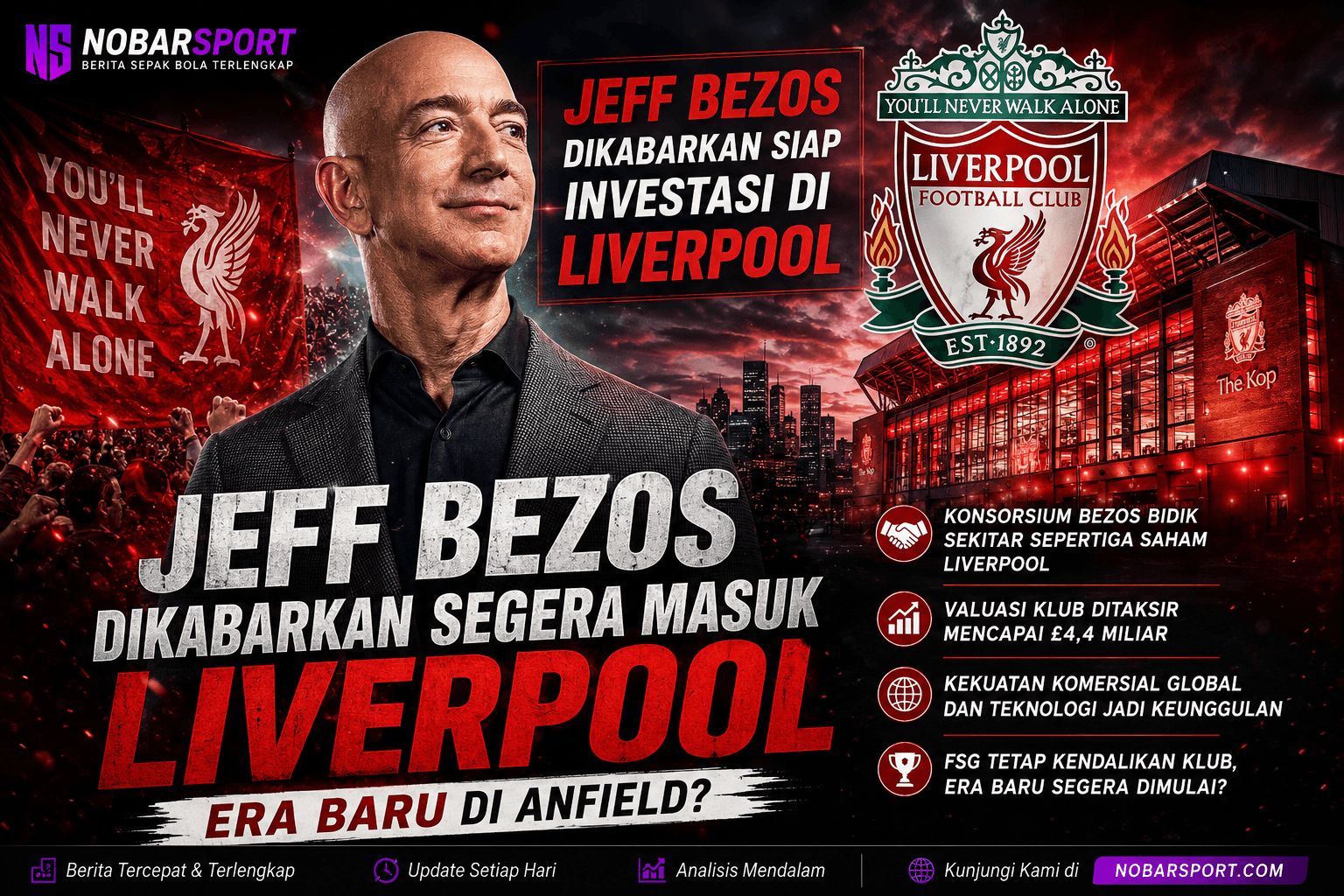 Jeff Bezos Dikabarkan Segera Masuk Liverpool, Era Baru di Anfield?